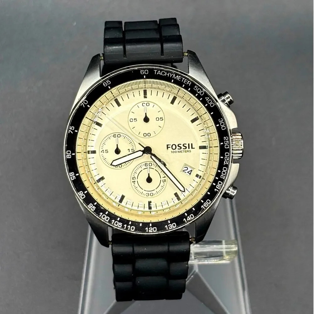 Fossil Sport 54 CH3023 Chronograph Beige Dial Black Strap 44mm Watch